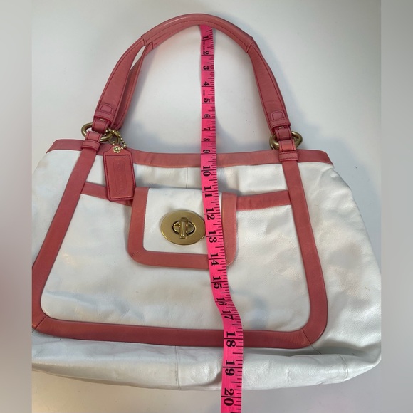 Y2K Coach Cricket Medium White Coral Pink Leather Tote Shoulder Bag Purse - Picture 14 of 16